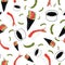 Seamless vector pattern of hand drawn doodle sushi temaki, shrimp and soybeans isolated on white background. Asia