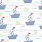 Seamless vector pattern with hand drawn sailing yachts . Summer bright background for fabric design