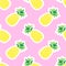 Seamless vector pattern with handdrawn doodle pineapples. Tropical illustration with exotic fruit on pink background.