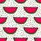 Seamless vector pattern with handdrawn watermelon slices in doodle style. Tropical background for summer