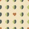 Seamless vector pattern: handmade staggered hearts and leaves