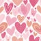 Seamless vector pattern with hearts. Love background for Valentine`s day. Seamless bright romantic design for fabric or wrap paper