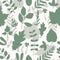 Seamless vector pattern with herbarium leaves and flowers in a simple style