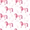 Seamless vector pattern with horses for valentine`s day in the trending color pink. Abstract, animalistic, minimalist