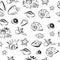 Seamless vector pattern with the image seashells. Graphic, black and white