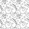 Seamless vector pattern with insects, chaotic black and white background with snails, leaves and dots