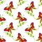 Seamless vector pattern with insects, colorful background with red butterflies and branches with leaves om the white backdrop