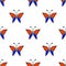 Seamless vector pattern with insects, symmetrical background with blue and red butterflies. Decorative repeating ornament