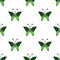Seamless vector pattern with insects, symmetrical background with green butterflies. Decorative repeating ornament