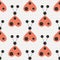 Seamless vector pattern with insects, symmetrical background with red stylized decorative ladybugs on the grey lined backdrop