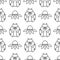 Seamless vector pattern with insects, symmetrical black and white background with ladybugs and daisies