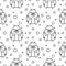 Seamless vector pattern with insects, symmetrical black and white background with ladybugs and dots