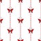 Seamless vector pattern with insects, symmetrical geometric red background with butterflies