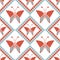 Seamless vector pattern with insects, symmetrical geometric red background with butterflies. Decorative repeating ornament