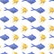 Seamless vector pattern with isolated cartoon decorative fishes