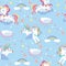 Seamless vector pattern with kawaii unicorns blue