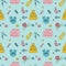 Seamless vector pattern of knitted clothes and knitting tools