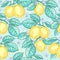 Seamless vector pattern lemon, leaves, flowers on a gentle background.