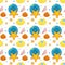 Seamless vector pattern of lots of intricately drawn pearl shells and adorable sea stars in cartoon style on white background