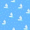 Seamless vector pattern in marine style with floating white boat, waves and dots