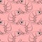 Seamless vector pattern with outline pinl cute shrimp