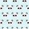 Seamless Vector Pattern panda bear pattern on light blue background. Small pandas with different gestures.