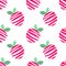 Seamless vector pattern with pink decorative ornamental lined cute strawberries on the white background. Repeating tiled