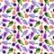 Seamless vector pattern of poison bottles. A set of colored glass bottles. Poisons, potions, liquids in containers. Halloween jars