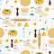 Seamless vector pattern of the products for cooking spaghetti.