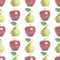 Seamless vector pattern with realistic pixel apples and pears isolated on an white background. 3D effect.