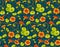 Seamless vector pattern with red and yellow nasturtium flowers and leaves on dark blue background