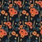 Seamless vector pattern with retro poppy and field flowers