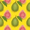 Seamless Vector Pattern. Ripe Guava with Leaf