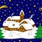 Seamless vector pattern - romantic snowy village on a Christmas night