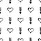 Seamless vector pattern. Simple black and white background with hand drawn hearts and arrows