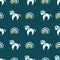 Seamless vector pattern with simple unicorns and rainbowa on a dark teal background