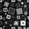 Seamless vector pattern. Squares and scribbles. Black and white