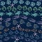 Seamless vector pattern with starfish and horziontal swimming fish in wave line isolated on darkblue background. Pattern design