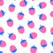 Seamless vector pattern strawberries pink blue white. Strawberry repeating background. Scandinavian style cute summer fruit
