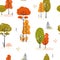 Seamless vector pattern of stylistic trees. Trees forest simple plant silhouette icon. Hand drawn isolated illustrations