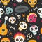 Seamless vector pattern with sugar skulls and flowers