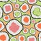 Seamless vector pattern. Sushi with different fillings