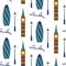 Seamless vector pattern with symbols of London such as a blue skyscraper, the Elizabeth Tower, the Big Ben clock, a