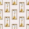 Seamless vector pattern. Symmetrical background with closeup gold sandglasses on the grey backdrop