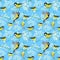 Seamless vector pattern with titmouse and flowers