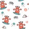 Seamless vector pattern with ufo,space, spaceship,and cute surfer alien. Baby background