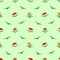Seamless vector pattern with vegetables, symmetrical background with mushrooms and grass: fly agaric, chanterelle and porcini mush