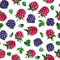 Seamless vector pattern with watercolor rasberries and blackberries on white