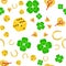 Seamless vector pattern on white background with symbols of good luck