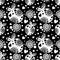 Seamless vector pattern with white decorative ornamental beautiful strawberries and dots on the black background.